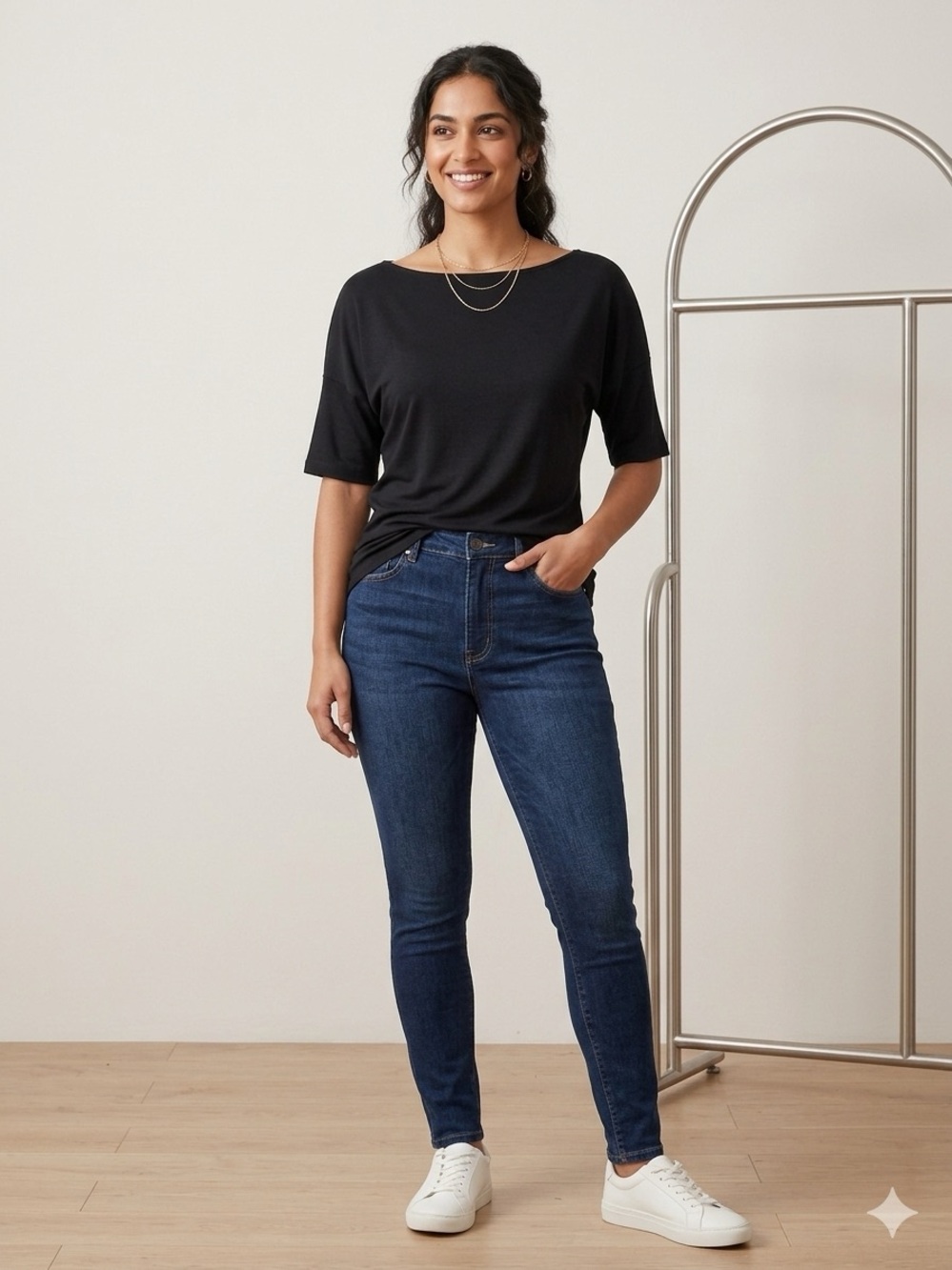 Black Relaxed Boatneck Short Sleeve Top